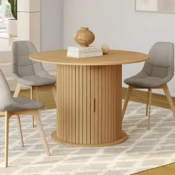 Table à manger extensible ronde 4-8 personnes pied lattes avec rangement 110-150 cm*IDMarket Hot