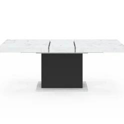 Table à manger extensible 160-200 cm 6-10 personnes plateau effet marbre blanc pied noir*IDMarket Discount