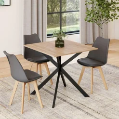 Table à manger extensible carrée 80-120 cm 4-6 personnes pied araignée bois et noir*IDMarket Discount