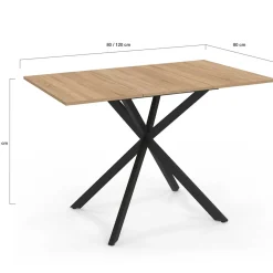 Table à manger extensible carrée 80-120 cm 4-6 personnes pied araignée bois et noir*IDMarket Discount