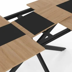 Table à manger extensible rectangle bois et bande centrale noir 160 - 200 cm*IDMarket
