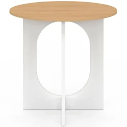 Table à manger fixe ronde 4 personnes pied arc blanc et bois 80 cm*IDMarket Outlet