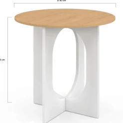 Table à manger fixe ronde 4 personnes pied arc blanc et bois 80 cm*IDMarket Outlet