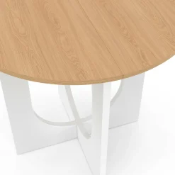 Table à manger fixe ronde 4 personnes pied arc blanc et bois 80 cm*IDMarket Outlet