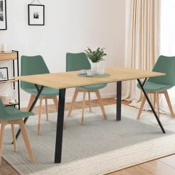 Table à manger industrielle bois et noir 8 personnes 160 cm*IDMarket Discount