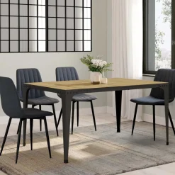Table à manger industrielle bois et noir 8 personnes*IDMarket Clearance