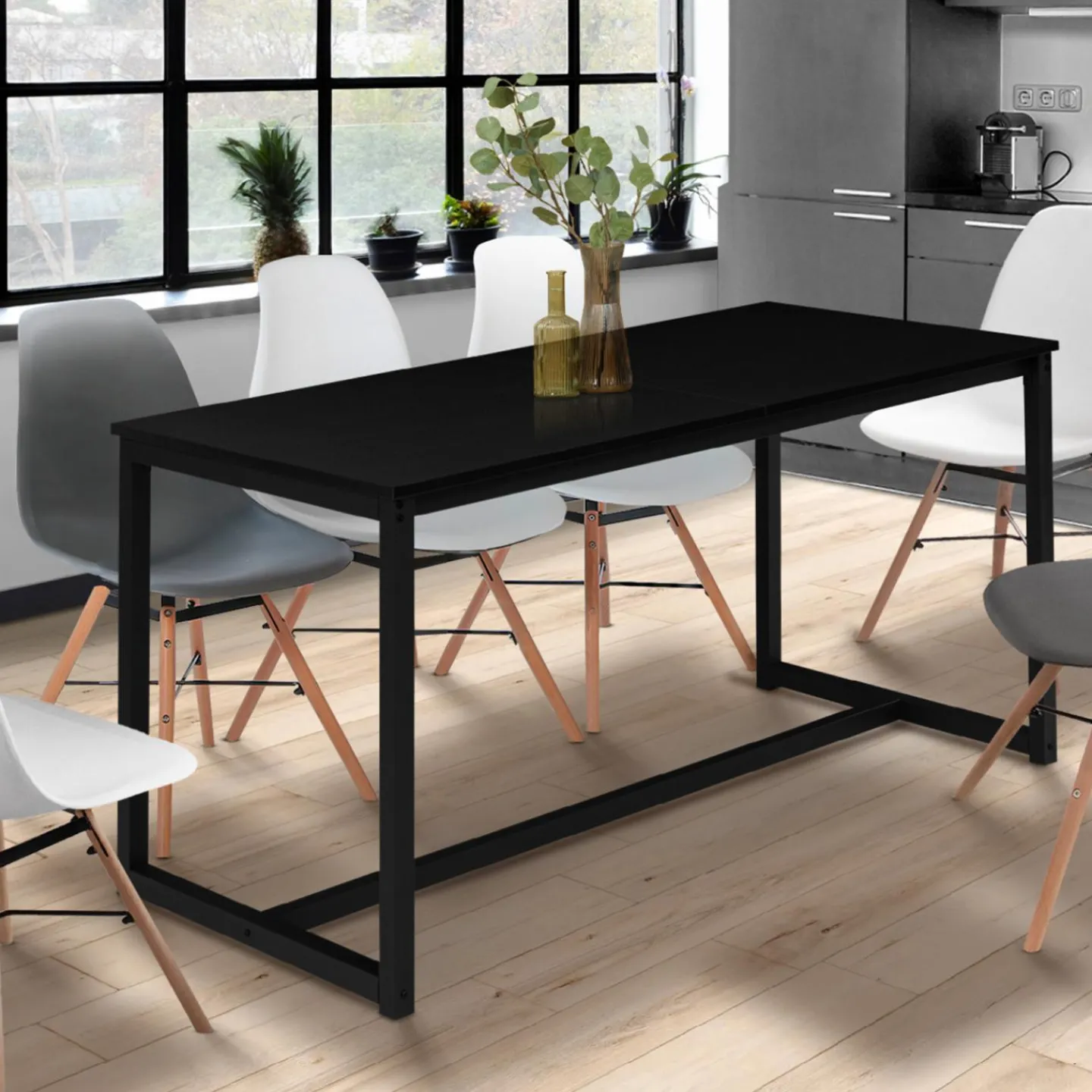 Table à manger noire extensible style industriel*IDMarket Outlet