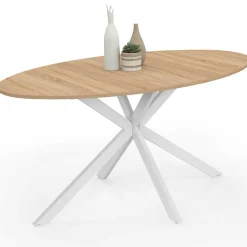 Table à manger ovale 150 cm 8 personnes plateau bois et pied araignée métal blanc*IDMarket Outlet
