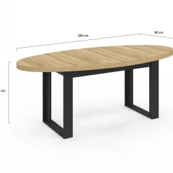 Table à manger ovale 200 cm 8 personnes bois et noir style industriel*IDMarket Outlet