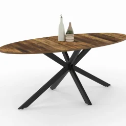 Table à manger ovale 10 personnes 200 cm pied araignée noir et plateau bois foncé*IDMarket Clearance