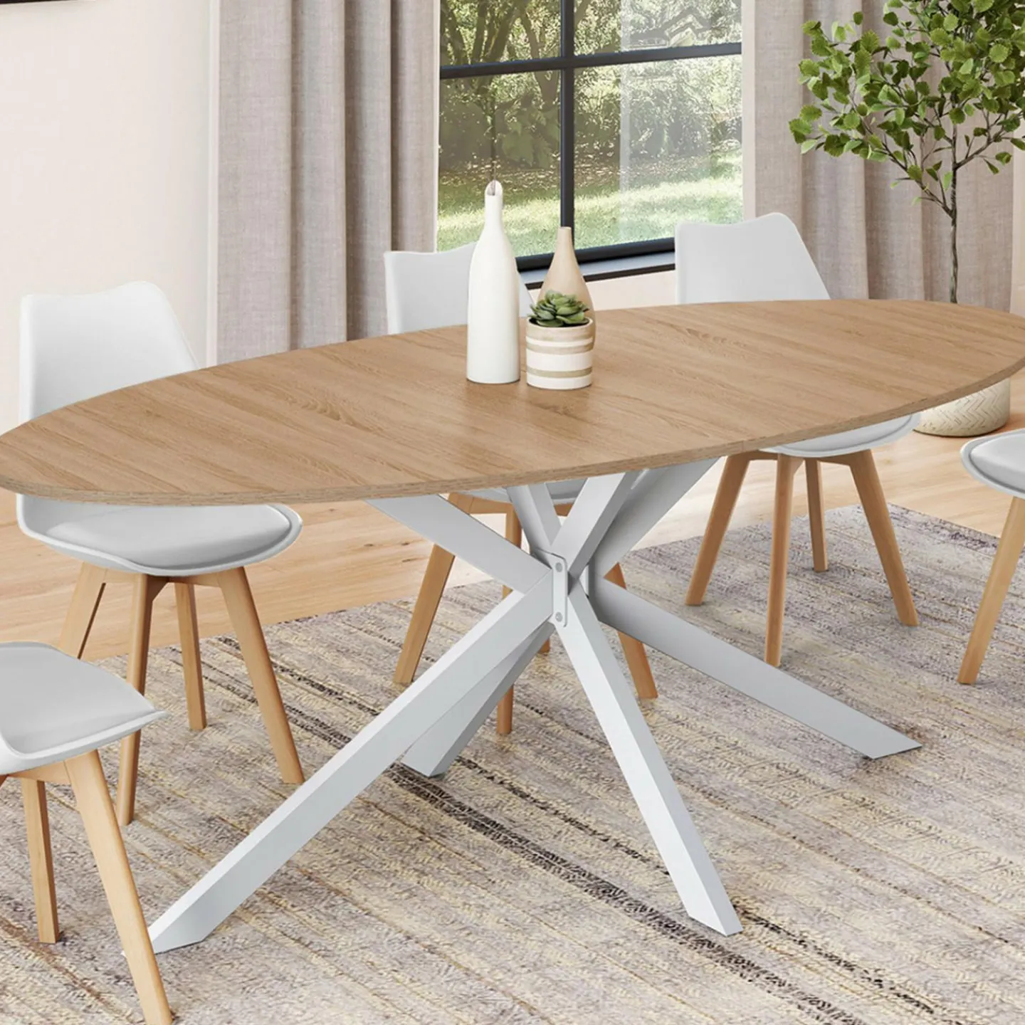 Table à manger ovale industrielle bois et blanc*IDMarket Hot