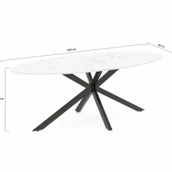 Table à manger ovale métal noir et plateau effet marbre blanc*IDMarket