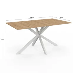 Table à manger pied central bois et blanc 8 personnes*IDMarket Outlet
