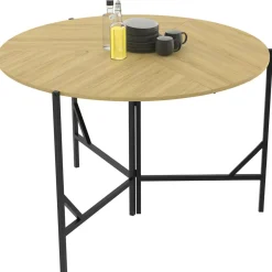Table à manger pliante ronde 4 personnes 110 cm bois et noir style industriel*IDMarket Hot