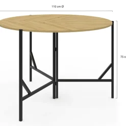 Table à manger pliante ronde 4 personnes 110 cm bois et noir style industriel*IDMarket Hot