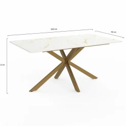 Table à manger rectangle 8 personnes 160 cm pied araignée laiton et plateau effet marbre blanc*IDMarket
