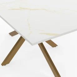 Table à manger rectangle 8 personnes 160 cm pied araignée laiton et plateau effet marbre blanc*IDMarket