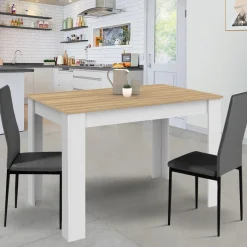 Table à manger rectangle blanche plateau façon hêtre 4 personnes*IDMarket Best