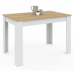 Table à manger rectangle blanche plateau façon hêtre 4 personnes*IDMarket Best