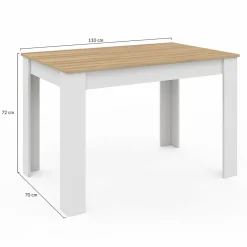 Table à manger rectangle blanche plateau façon hêtre 4 personnes*IDMarket Best