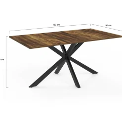 Table à manger rectangle plateau bois foncé 160 cm pied araignée noir 8 personnes*IDMarket New