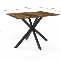 Table à manger rectangle plateau bois foncé 110 cm pied araignée noir 6 personnes*IDMarket Clearance
