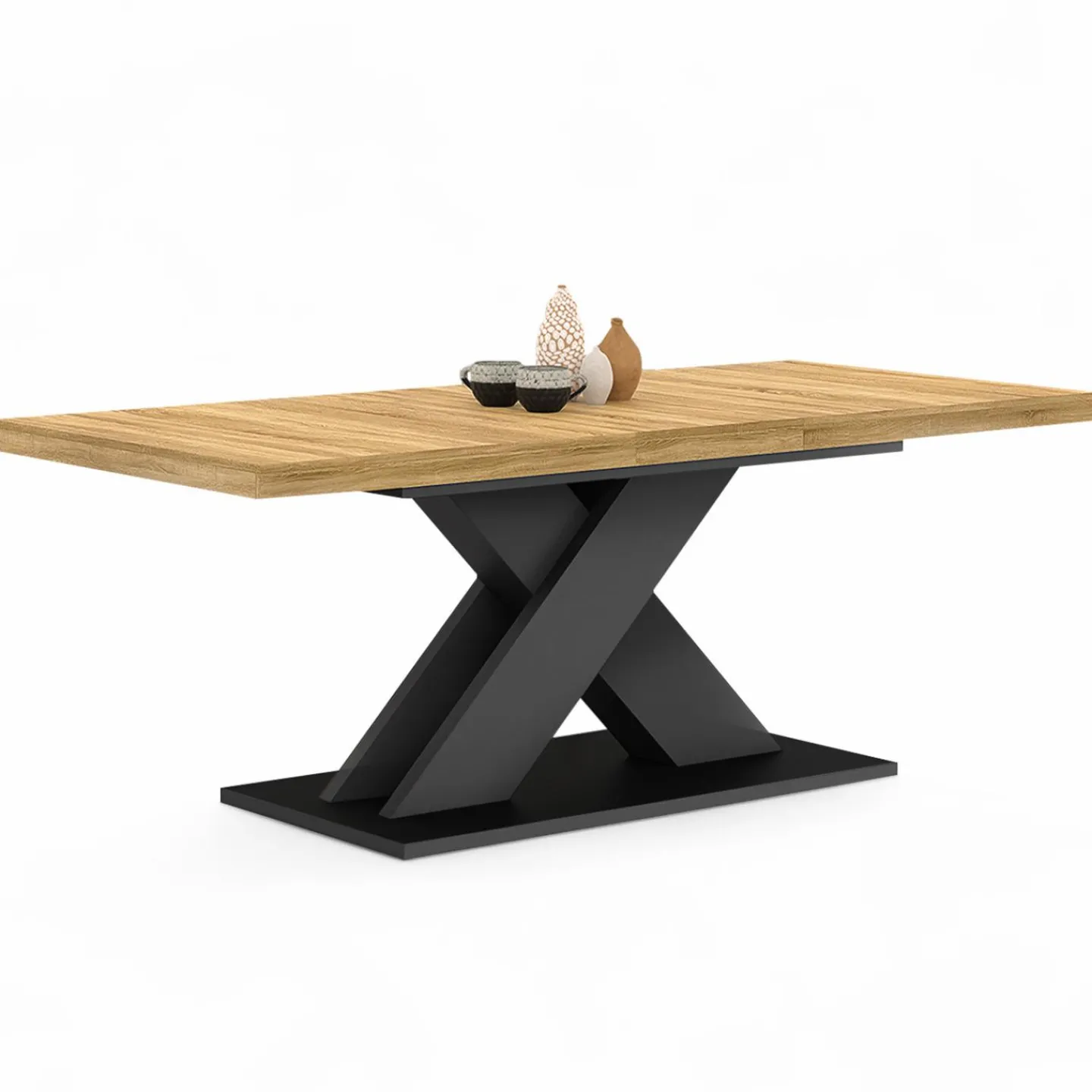 Table à manger rectangulaire extensible bois et noir 6-10 personnes*IDMarket Outlet