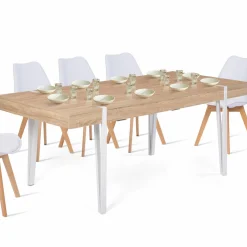 Table à manger rectangulaire 10 personnes 200 cm bois et pieds épingle blanc*IDMarket Online