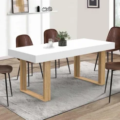 Table à manger rectangulaire extensible blanche et bois 160-200 cm*IDMarket Sale