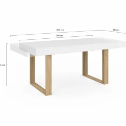 Table à manger rectangulaire extensible blanche et bois 160-200 cm*IDMarket Sale
