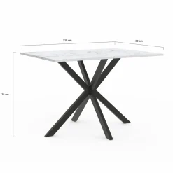 Table à manger rectangulaire effet marbre blanc pied araignée métal noir*IDMarket Hot