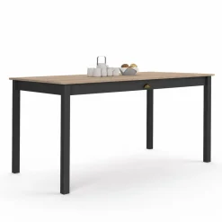 Table à manger rectangulaire bois et noir avec tiroir*IDMarket Discount