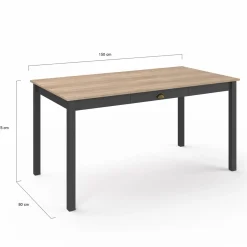 Table à manger rectangulaire bois et noir avec tiroir*IDMarket Discount