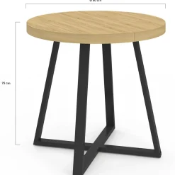 Table à manger ronde 80 cm 4 personnes en bois et pieds noirs style industriel*IDMarket New