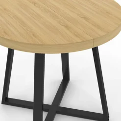 Table à manger ronde 80 cm 4 personnes en bois et pieds noirs style industriel*IDMarket New