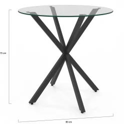Table à manger ronde 80 cm 4 personnes pied araignée noir et plateau verre*IDMarket Hot