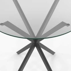 Table à manger ronde 80 cm 4 personnes pied araignée noir et plateau verre*IDMarket Hot