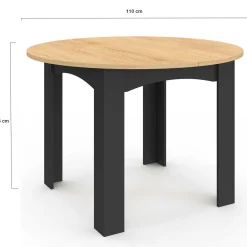 Table à manger ronde 110 cm 4-6 personnes noire plateau façon hêtre*IDMarket Sale