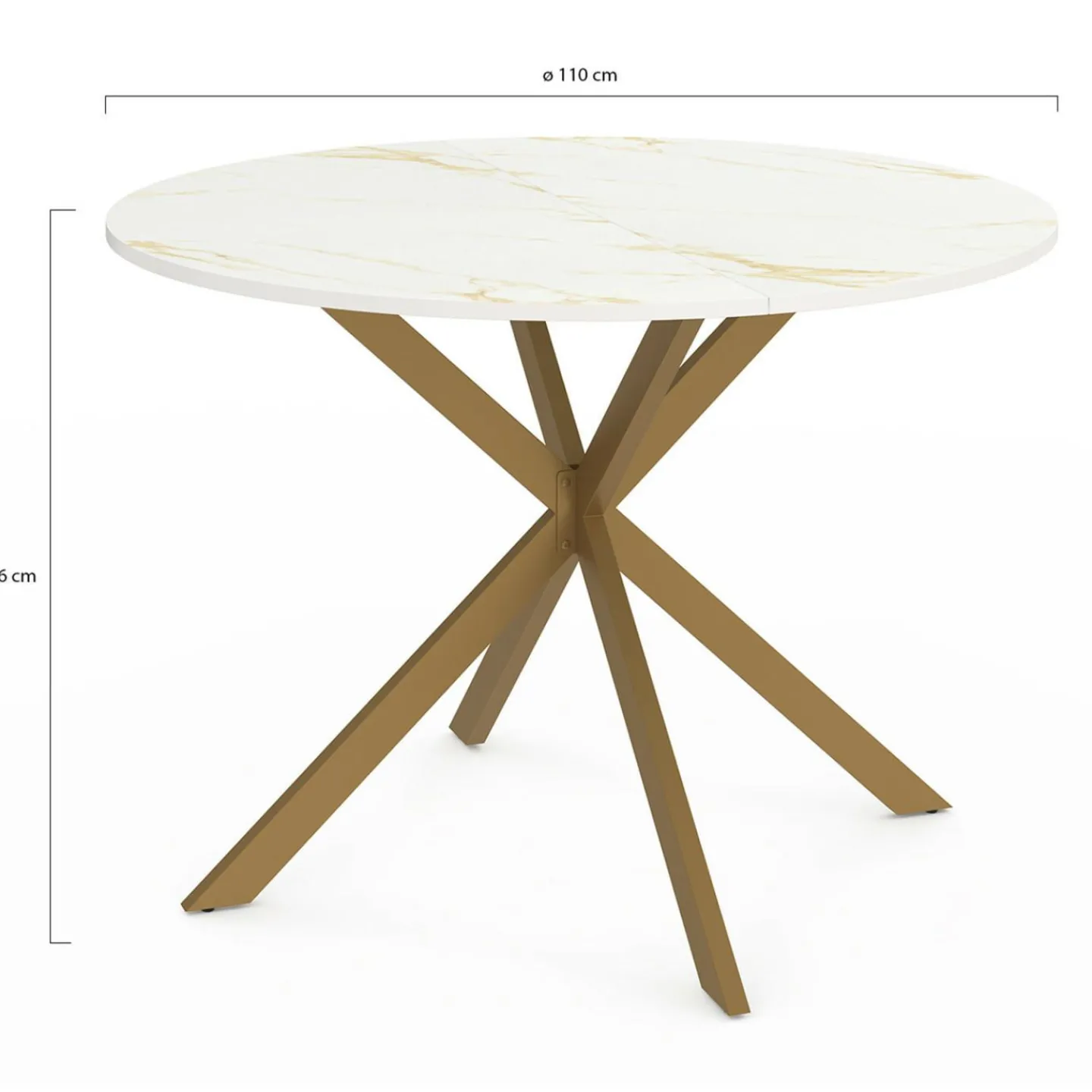 Table à manger ronde 110 cm 6 personnes avec plateau effet marbre doré et pied araignée en laiton*IDMarket New