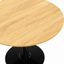 Table à manger ronde 100 cm bois et noir 4 personnes pied tulipe*IDMarket Best