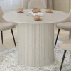 Table à manger ronde 6 personnes pied central effet lattes façon travertin 110 cm*IDMarket