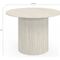 Table à manger ronde 6 personnes pied central effet lattes façon travertin 110 cm*IDMarket