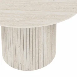 Table à manger ronde 6 personnes pied central effet lattes façon travertin 110 cm*IDMarket
