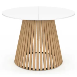 Table à manger ronde 6 personnes 110 cm plateau bois blanc et pied bois en lattes*IDMarket Online