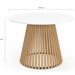 Table à manger ronde 6 personnes 110 cm plateau bois blanc et pied bois en lattes*IDMarket Online