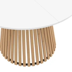 Table à manger ronde 6 personnes 110 cm plateau bois blanc et pied bois en lattes*IDMarket Online