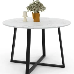 Table à manger ronde 4-6 personnes 110 cm effet marbre blanc et noir*IDMarket Discount