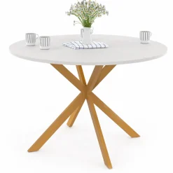 Table à manger ronde 6 personnes 110 cm bois et blanc*IDMarket Online