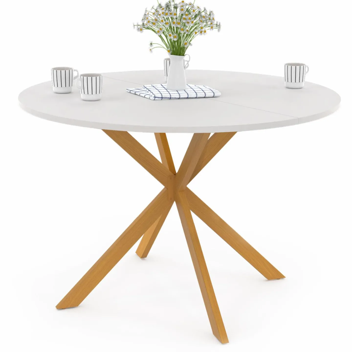 Table à manger ronde 6 personnes 110 cm bois et blanc*IDMarket Online