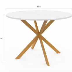 Table à manger ronde 6 personnes 110 cm bois et blanc*IDMarket Online